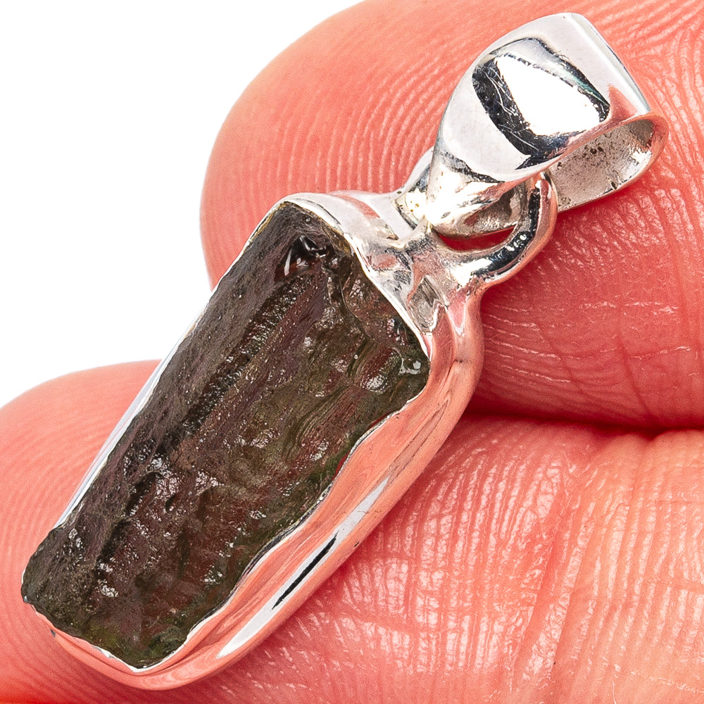 Rare Moldavite Pendant 1 1/8" (.925 Sterling Silver)