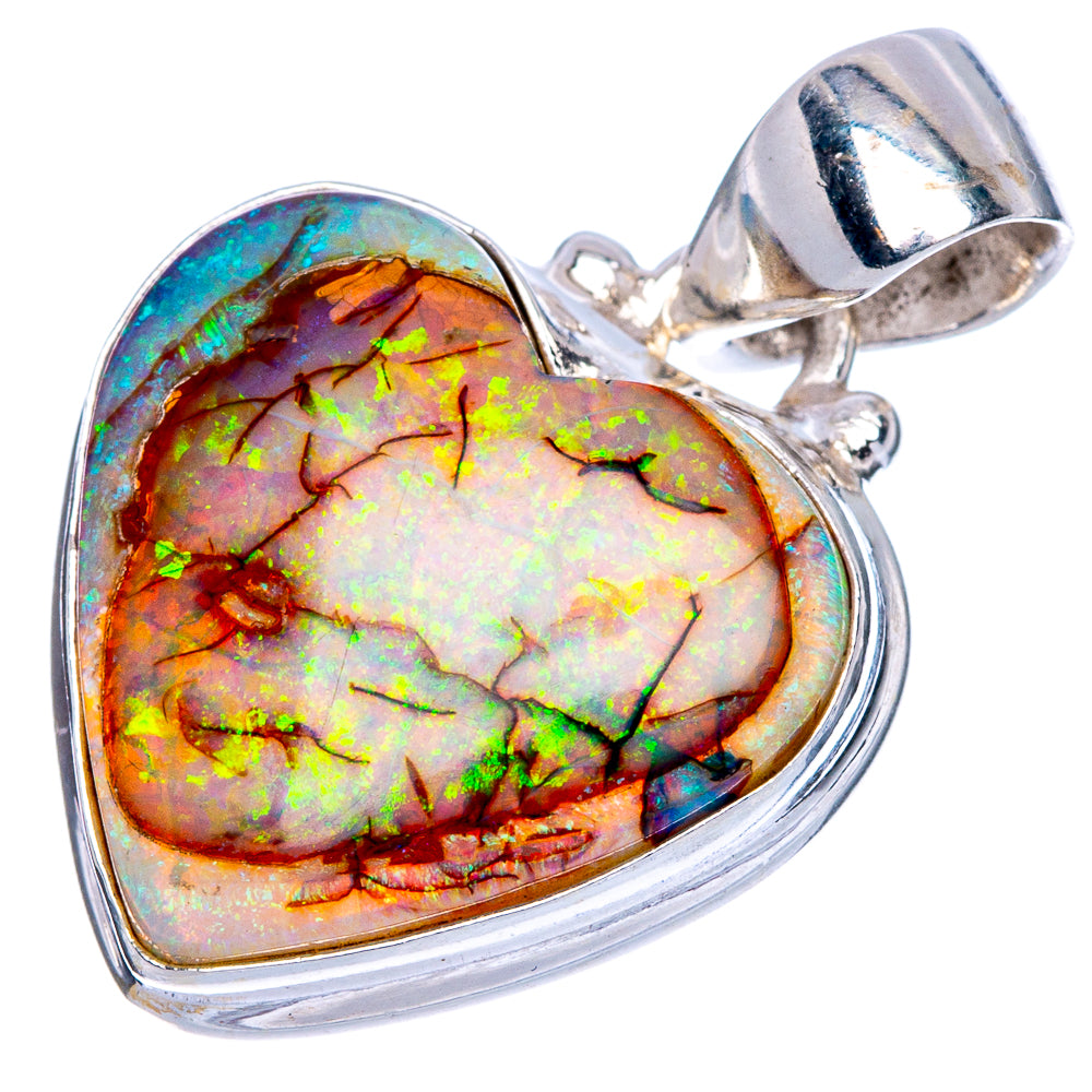 Rare Sterling Opal Heart Pendant 1 1/8" (925 Sterling Silver) P41578