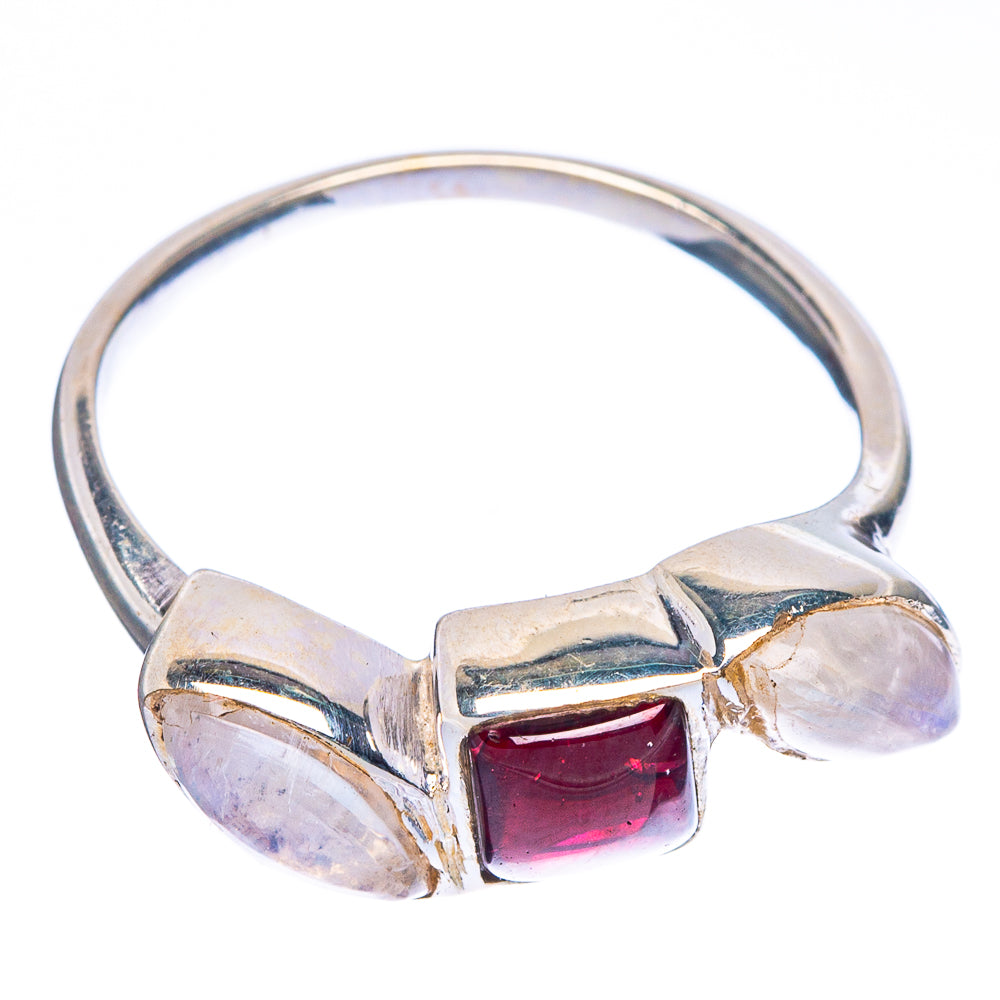 Garnet, Rainbow Moonstone Ring Size 6 (925 Sterling Silver) R1184
