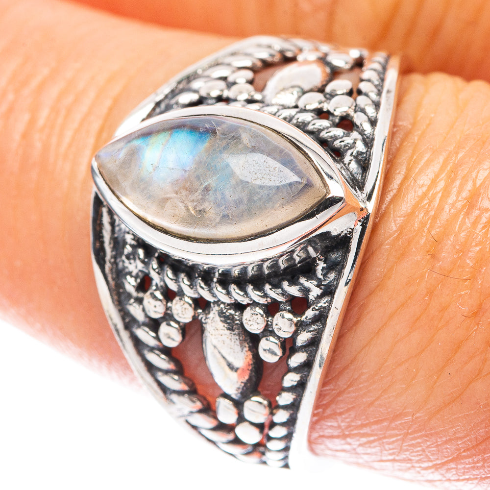 Rainbow Moonstone Dainty Ring Size 7.75 (925 Sterling Silver) R5956