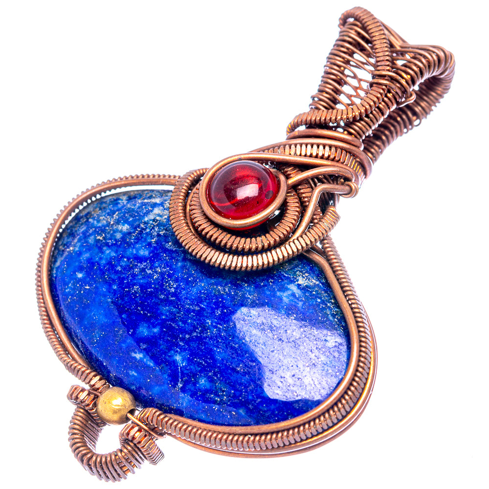 Lapis Lazuli Wire Wrap Pendant 2 3/8" (Oxidized Copper)