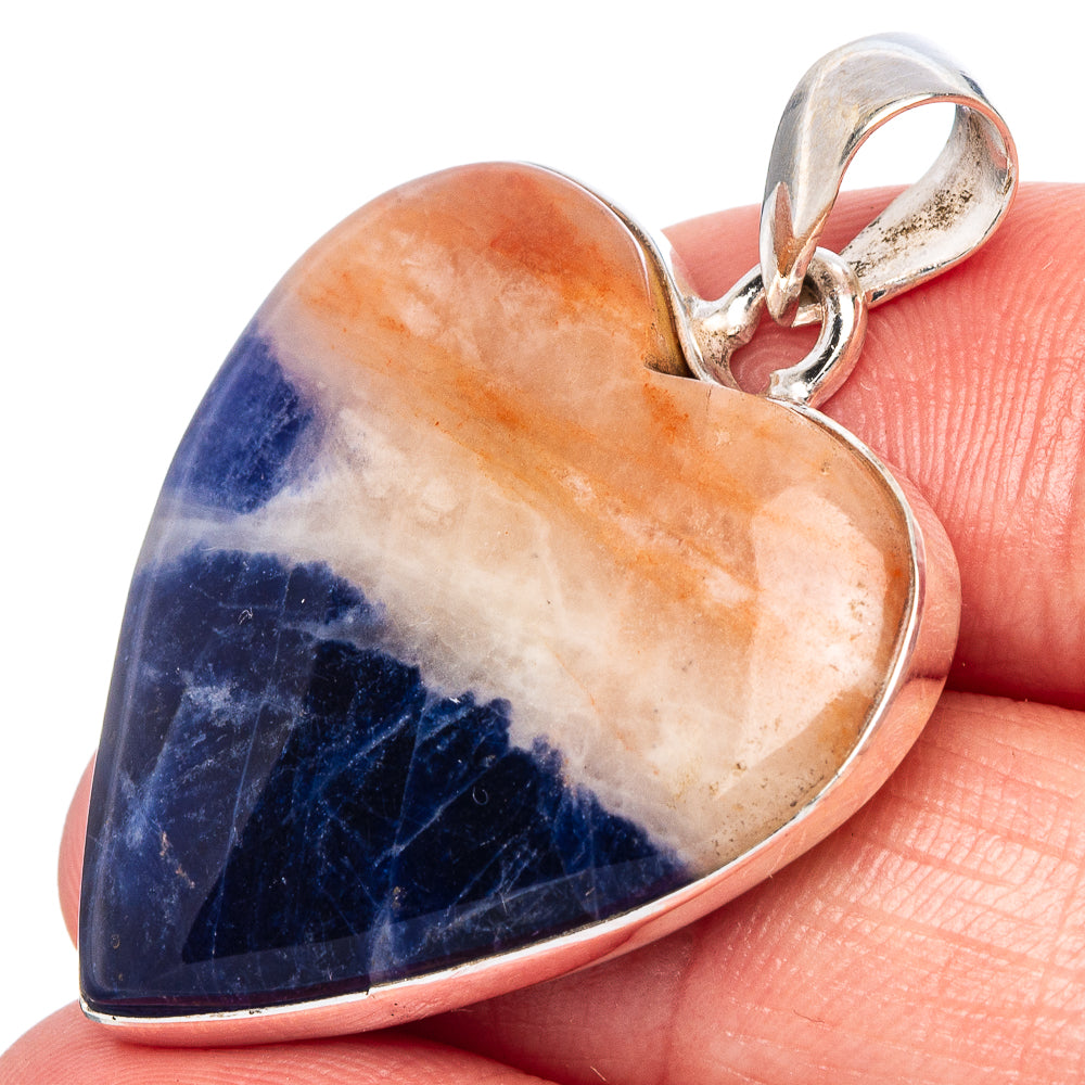 Sodalite Heart Pendant 1 1/2" (925 Sterling Silver) P43115