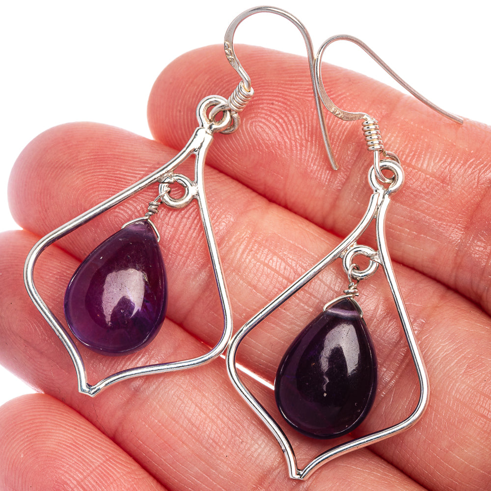 Amethyst Earrings 1 7/8" (925 Sterling Silver) E1011