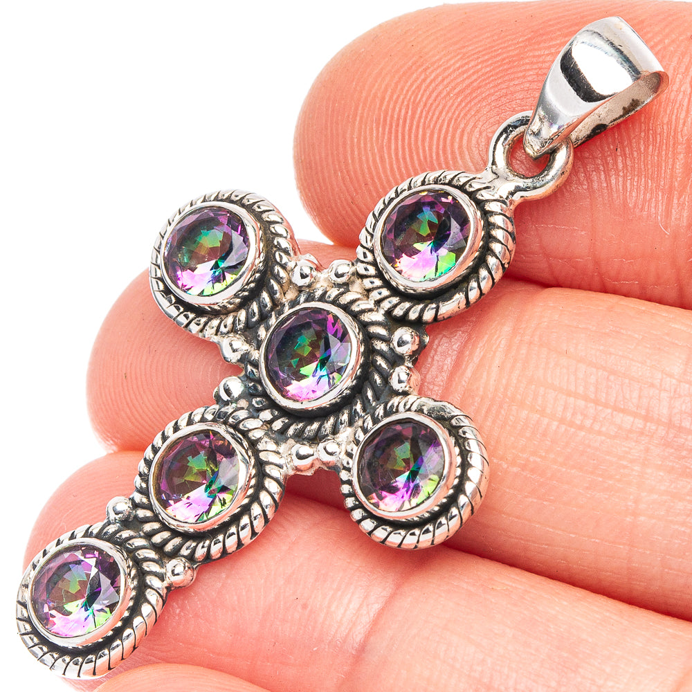 Mystic Topaz Cross Pendant 1 5/8" (925 Sterling Silver) P43963