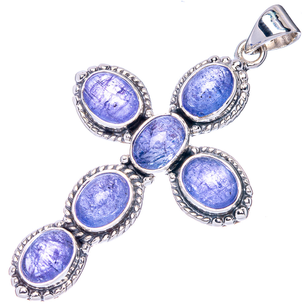 Signature Natural Tanzanite Cross Pendant 2" (925 Sterling Silver) P41833