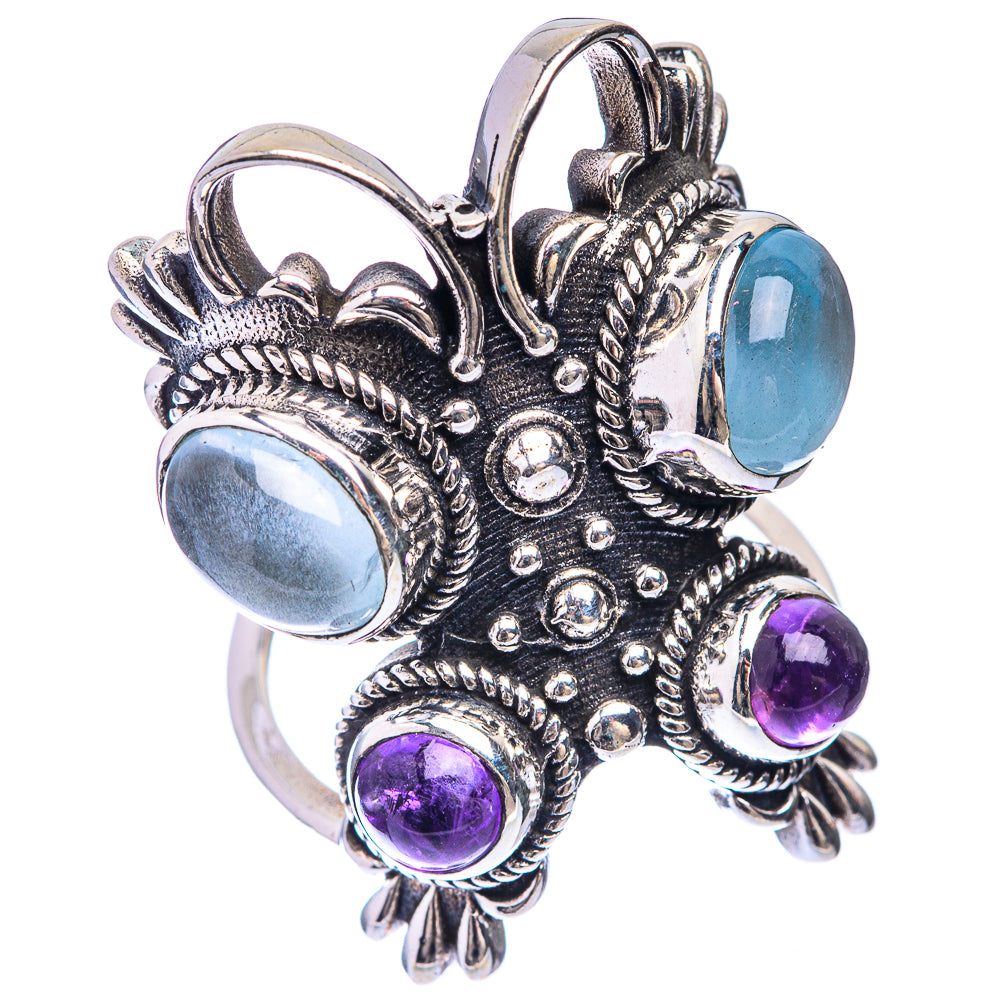 Large Aquamarine, Amethyst Ring Size 6 (925 Sterling Silver) R141393