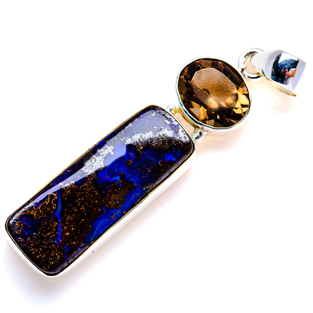 Australian Boulder Opal, Smoky Quartz Pendant 2" (925 Sterling Silver) PD38147