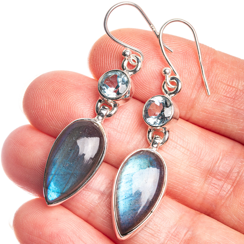Labradorite, Blue Topaz 925 Sterling Silver Earrings 1 7/8"