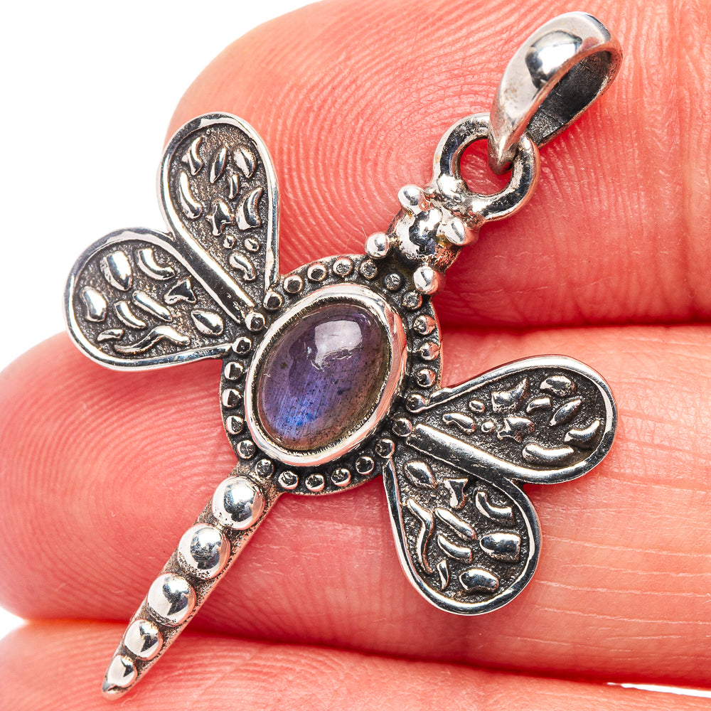 Labradorite Dragonfly Pendant 1 3/8" (.925 Sterling Silver)