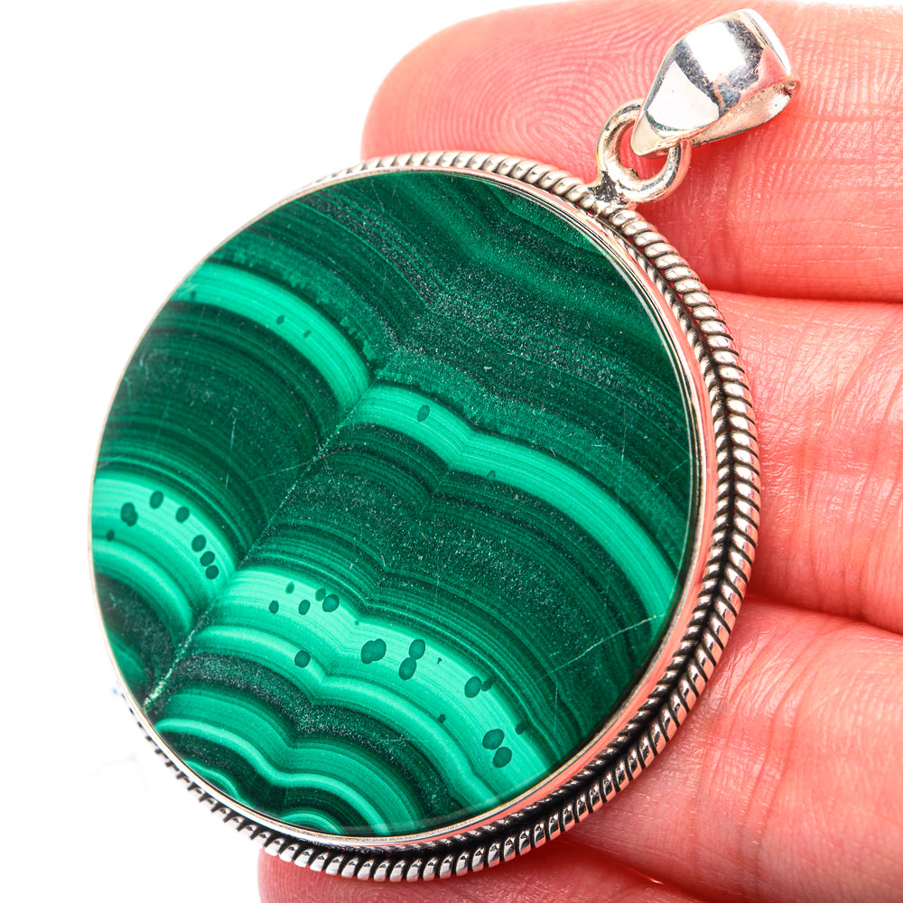 Malachite Coin Pendant 2" (925 Sterling Silver) PD38528
