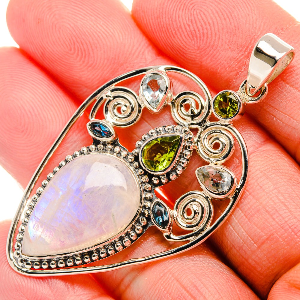 Signature Rainbow Moonstone, Peridot, Blue Topaz, Blue Quartz 925 Sterling Silver Pendant 2 1/4" (925 Sterling Silver) PD37793
