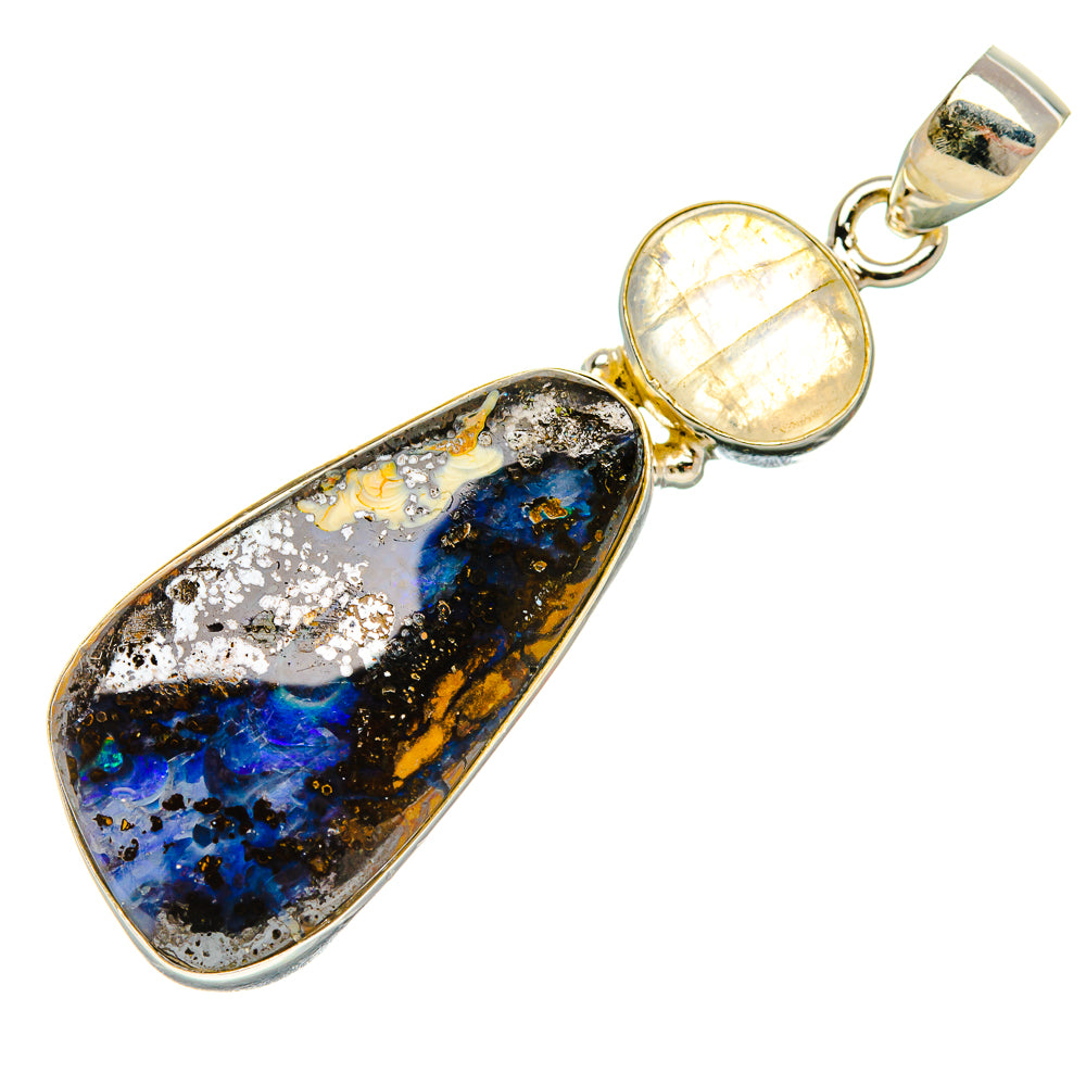 Boulder Opal, Rainbow Moonstone Pendant 2" (925 Sterling Silver) PD38040