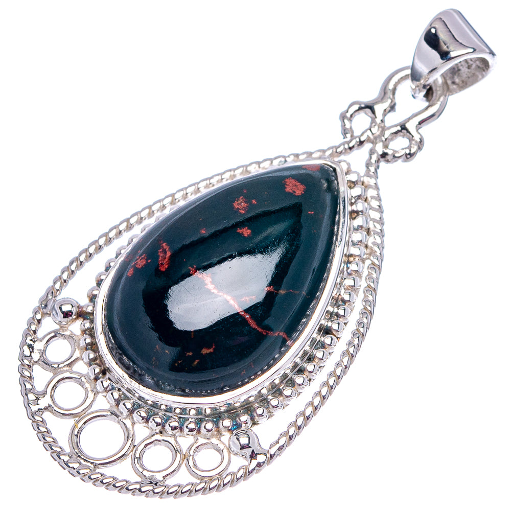 Premium Bloodstone Pendant 1 5/8" (.925 Sterling Silver)