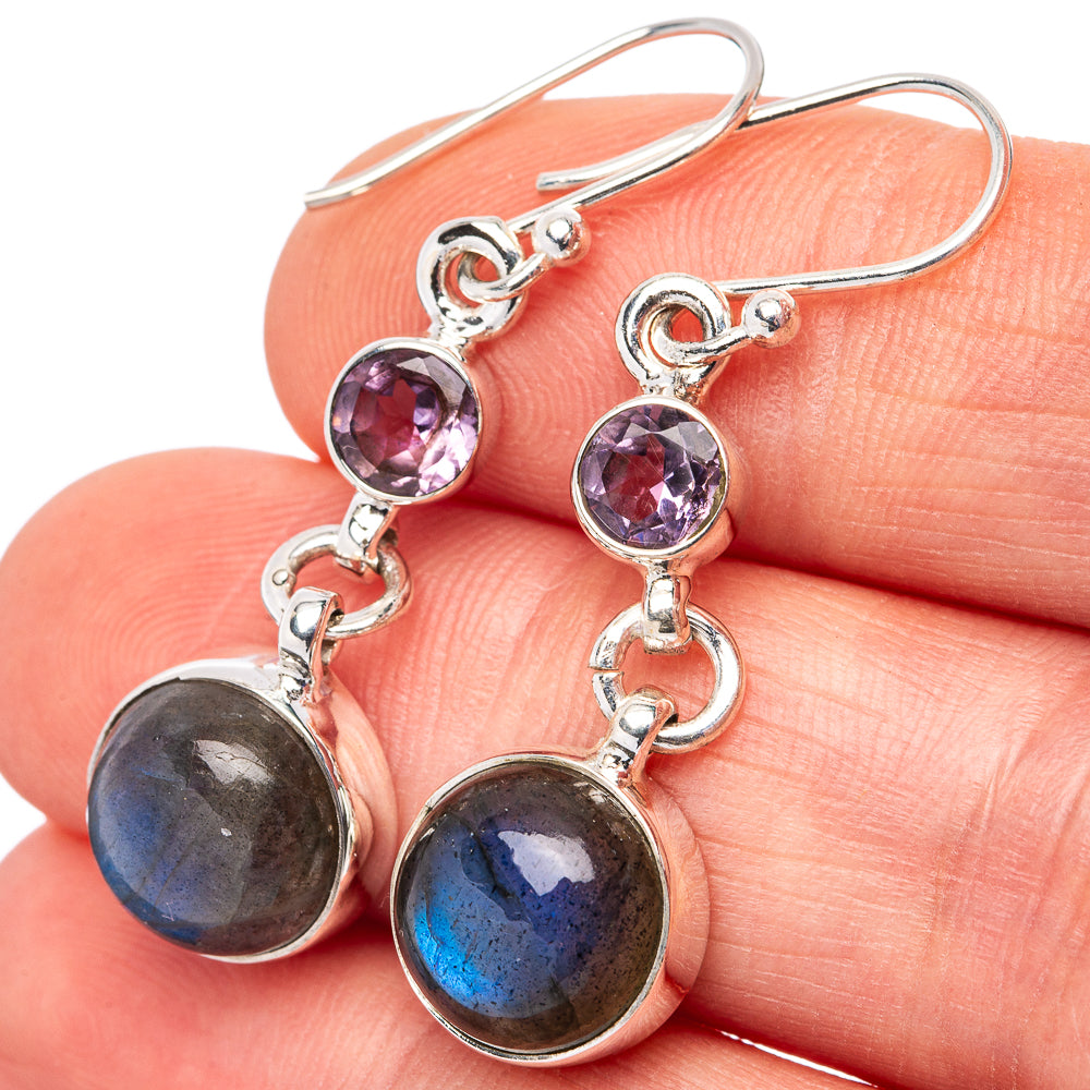 Labradorite Earrings 1 1/2" (.925 Sterling Silver)