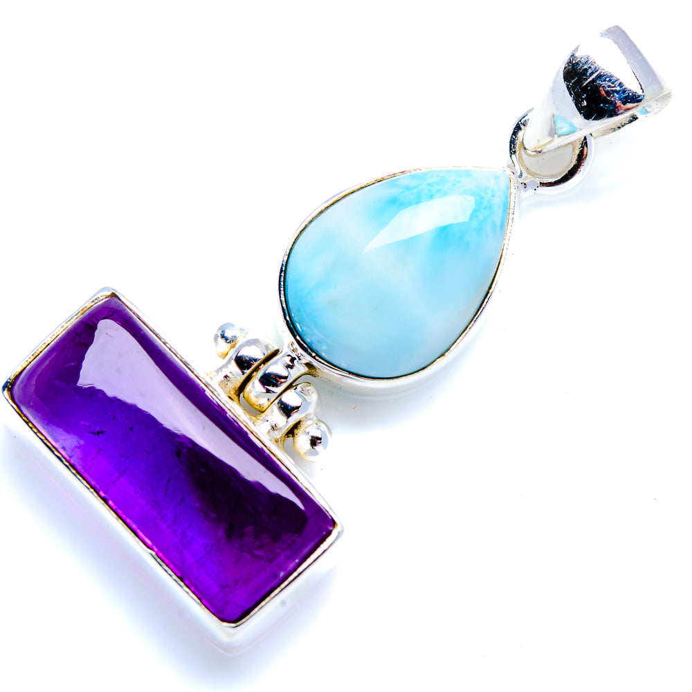 Amethyst, Larimar 925 Sterling Silver Pendant 1 1/2" (925 Sterling Silver) PD38300