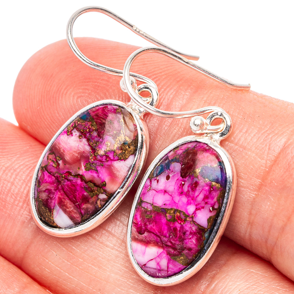 Kingman Pink Dahlia Turquoise Earrings 1 1/4" (925 Sterling Silver) E2439