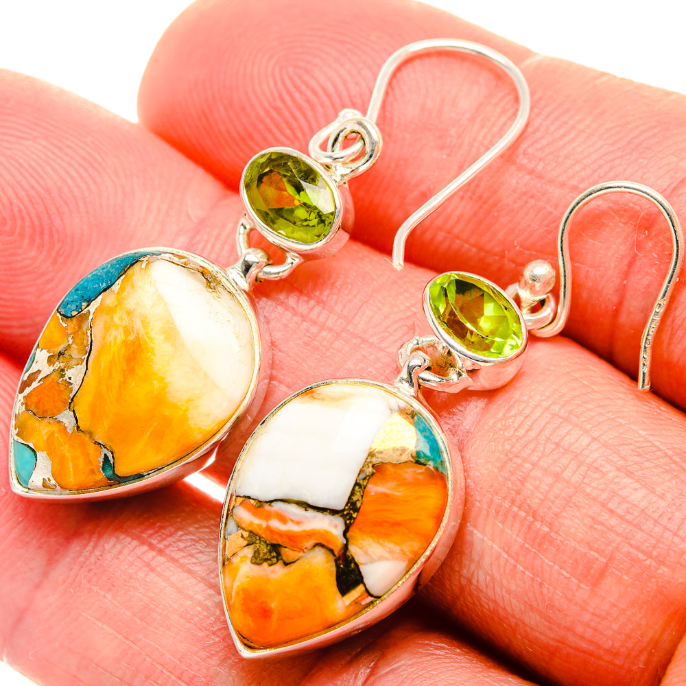 Spiny Oyster Turquoise, Peridot Earrings 1 3/4" (925 Sterling Silver) EARR432051
