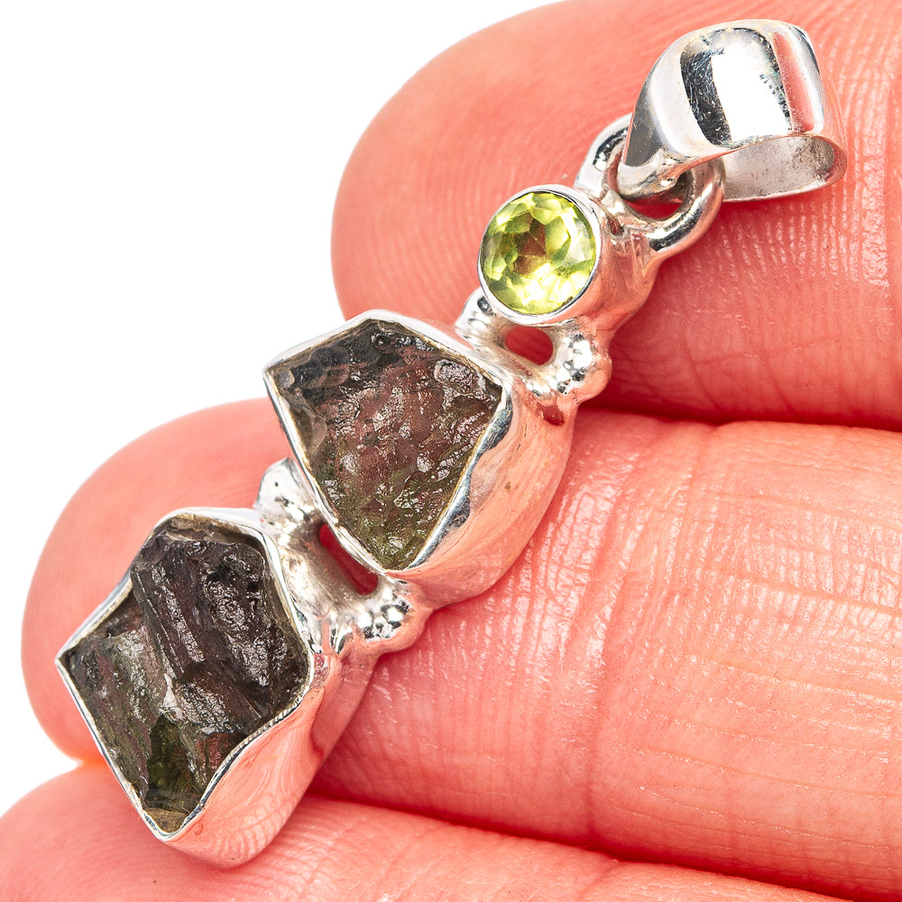Moldavite, Peridot Pendant 1 1/4" (.925 Sterling Silver)