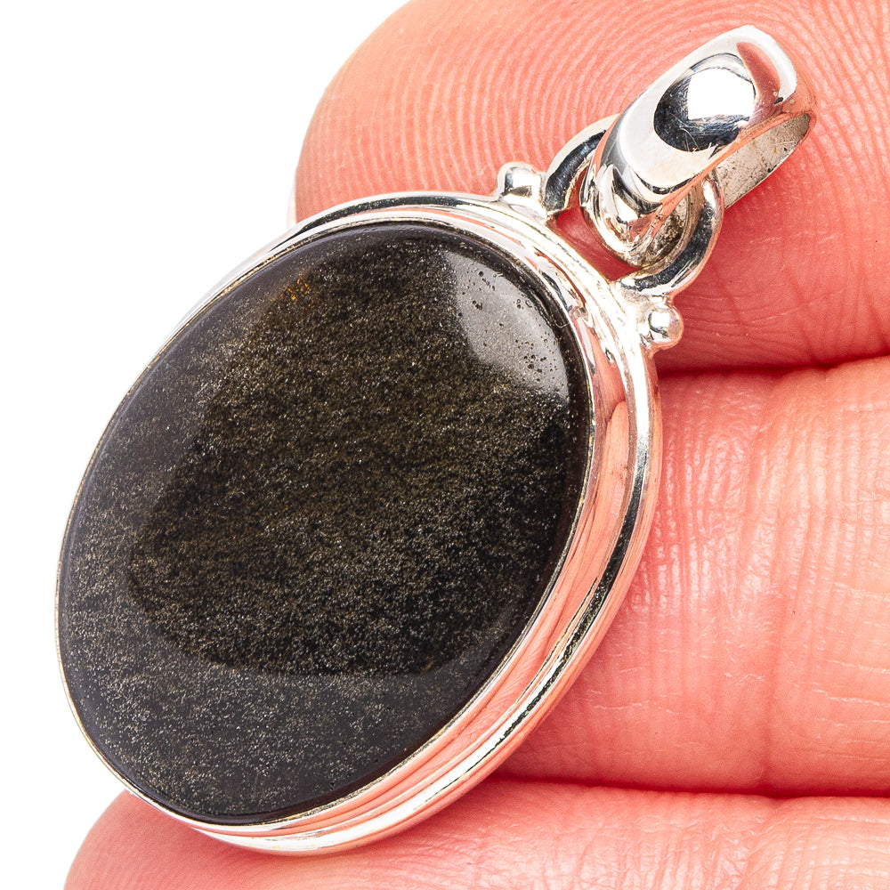 Golden Sheen Obsidian Pendant 1 3/8" (.925 Sterling Silver)