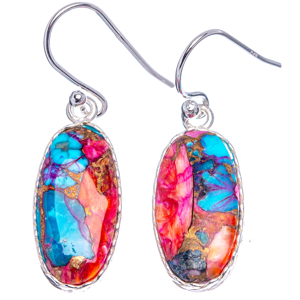 Pink Dahlia Mohave Turquoise Earrings 1 3/8" (.925 Sterling Silver)