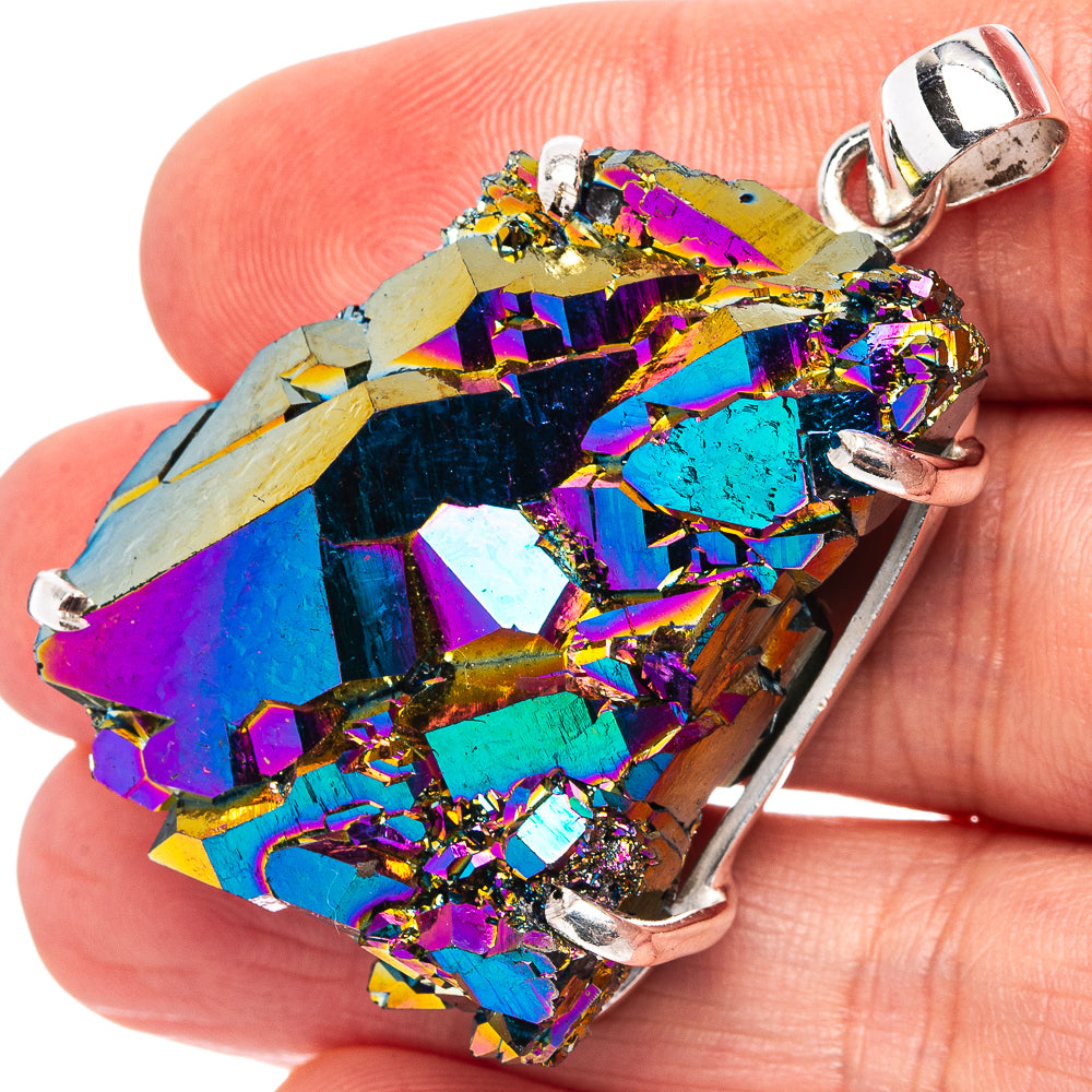 Premium Titanium Aura Quartz Pendant 1 7/8" (.925 Sterling Silver)
