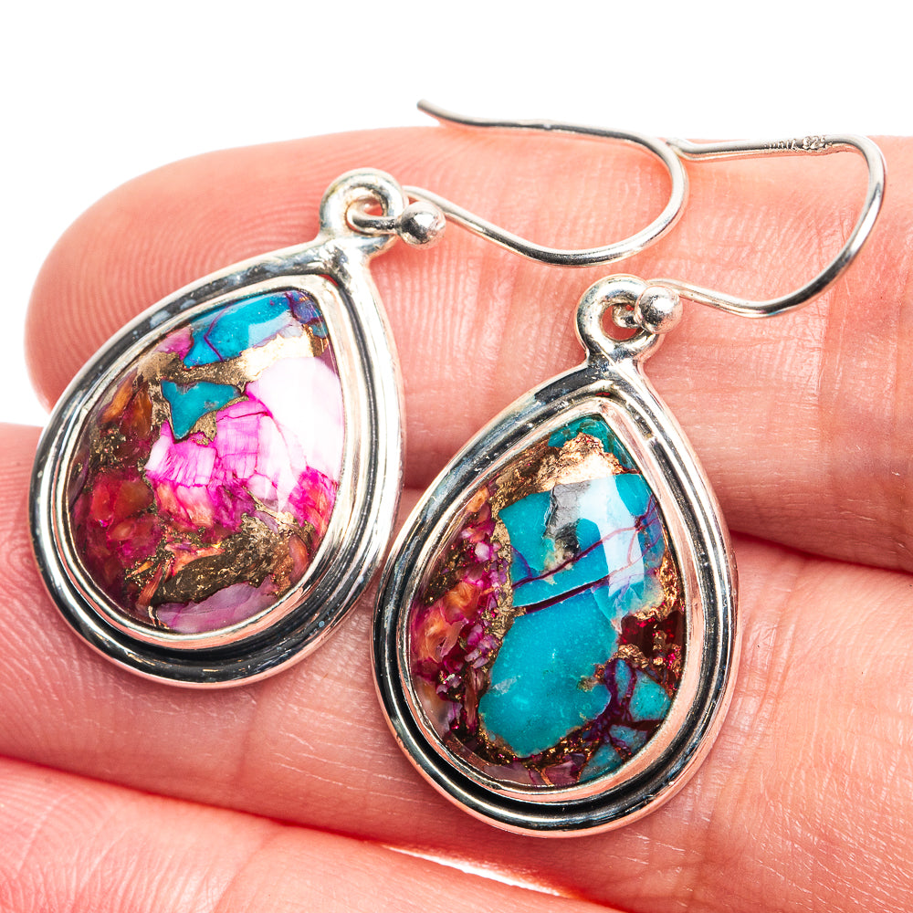 Kingman Pink Dahlia Turquoise Earrings 1 1/2" (925 Sterling Silver) E432744
