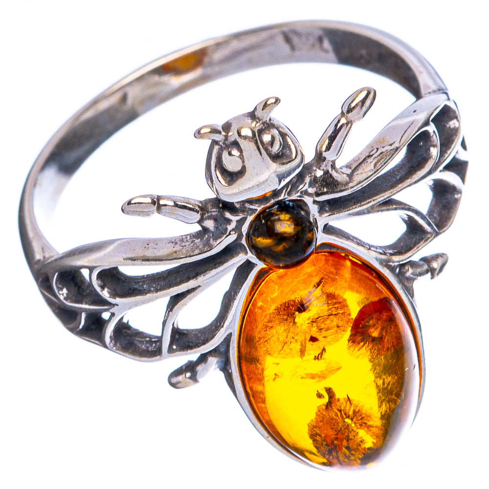 Baltic Amber Honey Bee Ring Size 8 (.925 Sterling Silver)