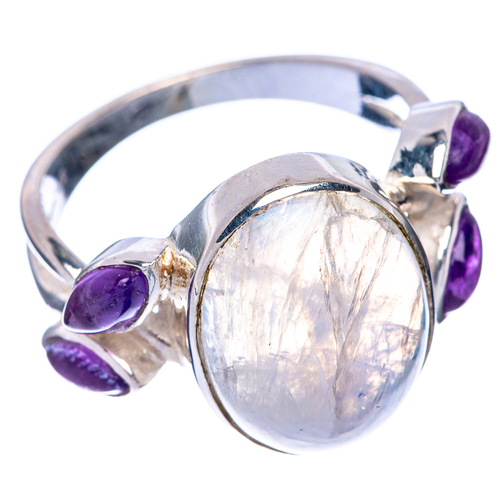 Rainbow Moonstone, Amethyst Ring Size 9 (925 Sterling Silver) R144920