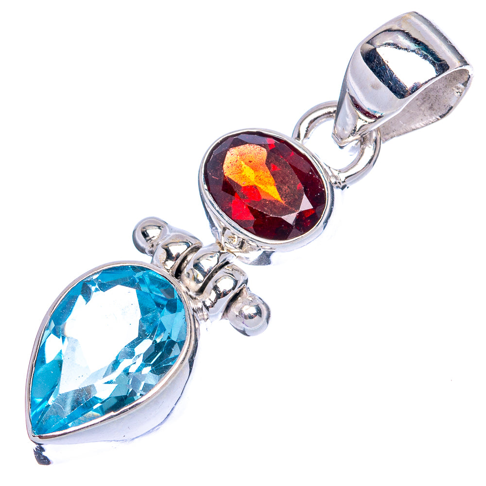 Value Blue Topaz, Garnet Pendant 1 3/8" (925 Sterling Silver) P42131