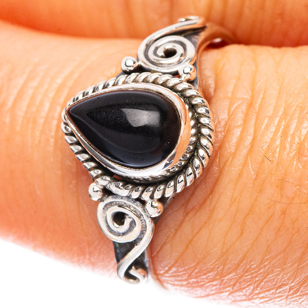 Black Onyx Dainty Ring Size 8 (925 Sterling Silver) R5174