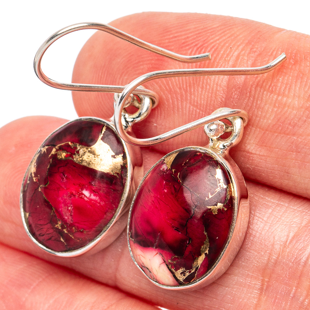 Red Dahlia Turquoise Earrings 1 3/8" (925 Sterling Silver) E2802