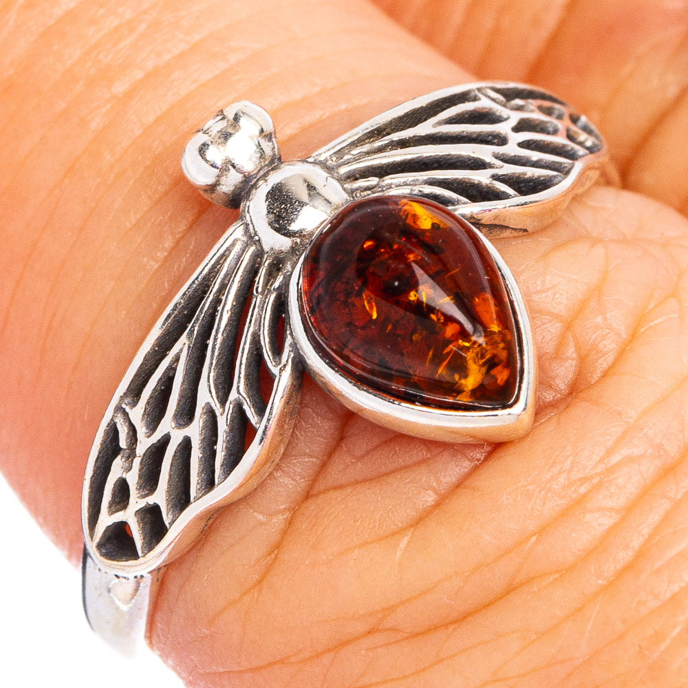 Baltic Amber Honey Bee Ring Size 6.75 (.925 Sterling Silver)