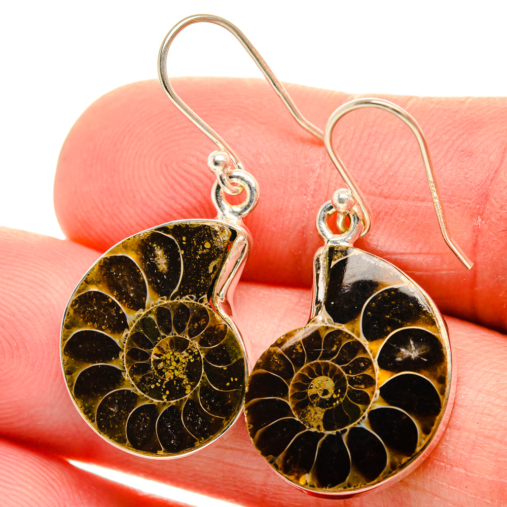 Ammonite Fossil Earrings 1 1/2" (925 Sterling Silver) EARR432109