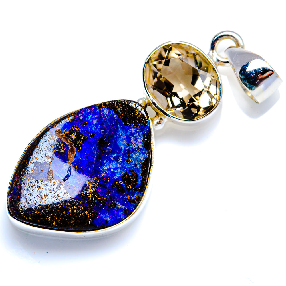 Boulder Opal, Smoky Quartz 925 Sterling Silver Pendant 1 3/4" (925 Sterling Silver) PD38398