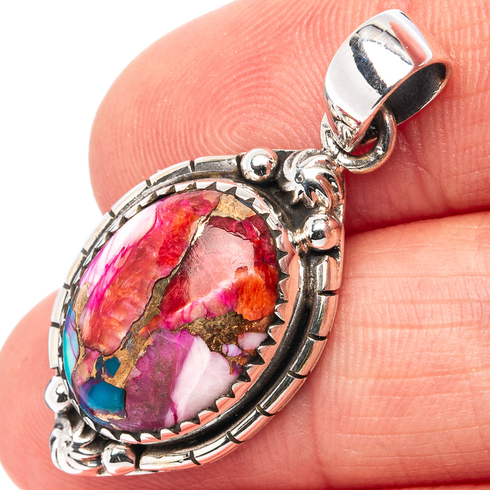 Pink Dahlia Mohave Turquoise Pendant 1 3/8" (.925 Sterling Silver)