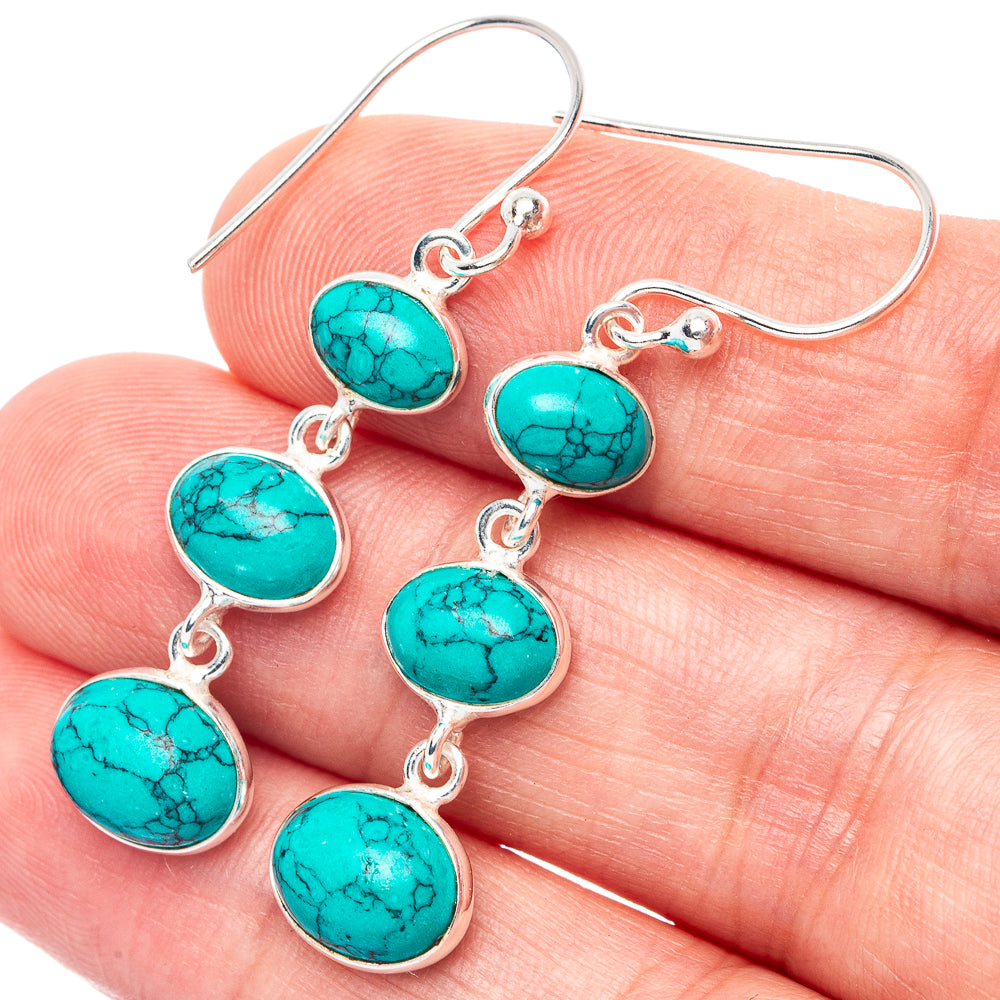 Turquoise Howlite Earrings 1 3/4" (925 Sterling Silver) E3065