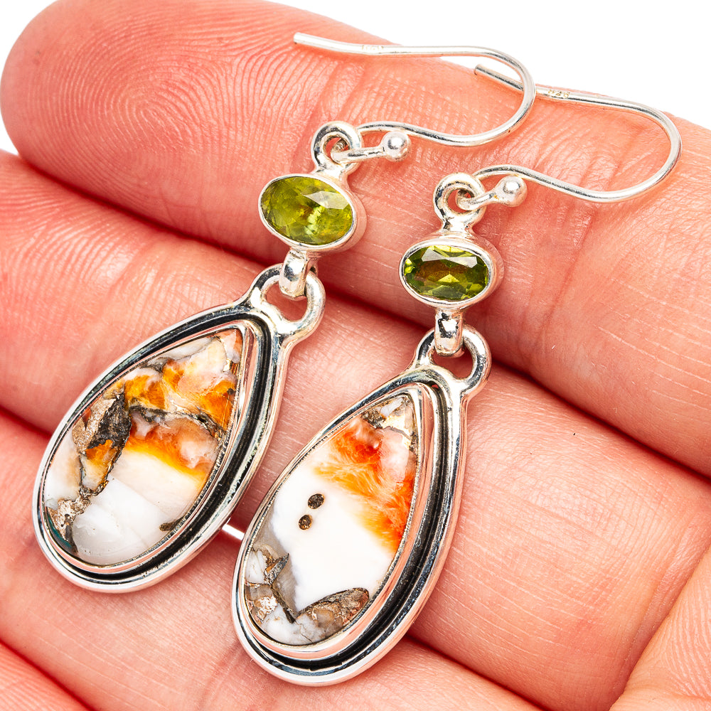 Spiny Oyster Turquoise, Peridot 925 Sterling Silver Earrings 1 3/4" (925 Sterling Silver) E2096