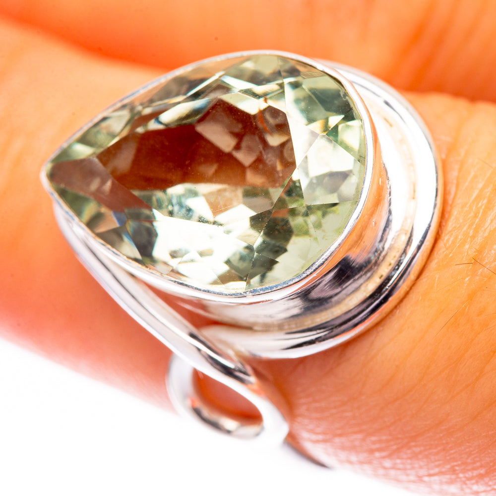 Faceted Green Amethyst Ring Size 7.25 (925 Sterling Silver) R140577