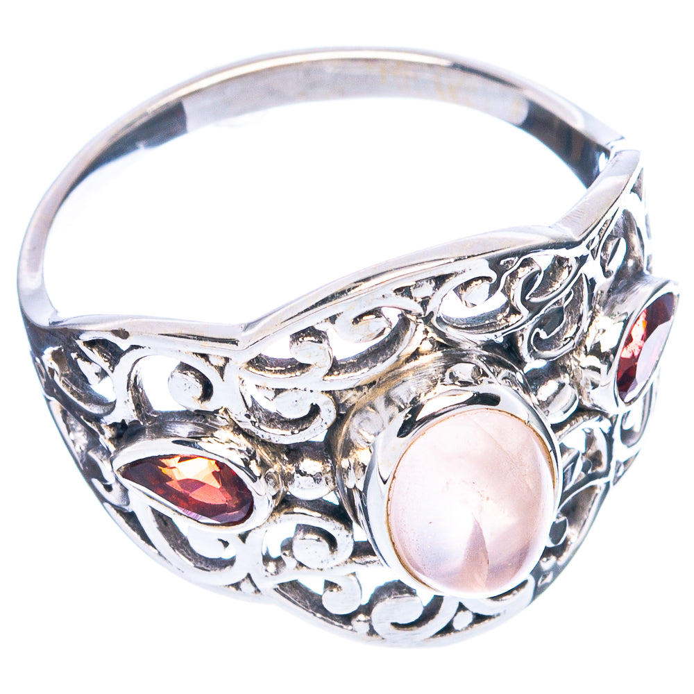 Rose Quartz, Garnet Ring Size 9.75 (925 Sterling Silver) R4732
