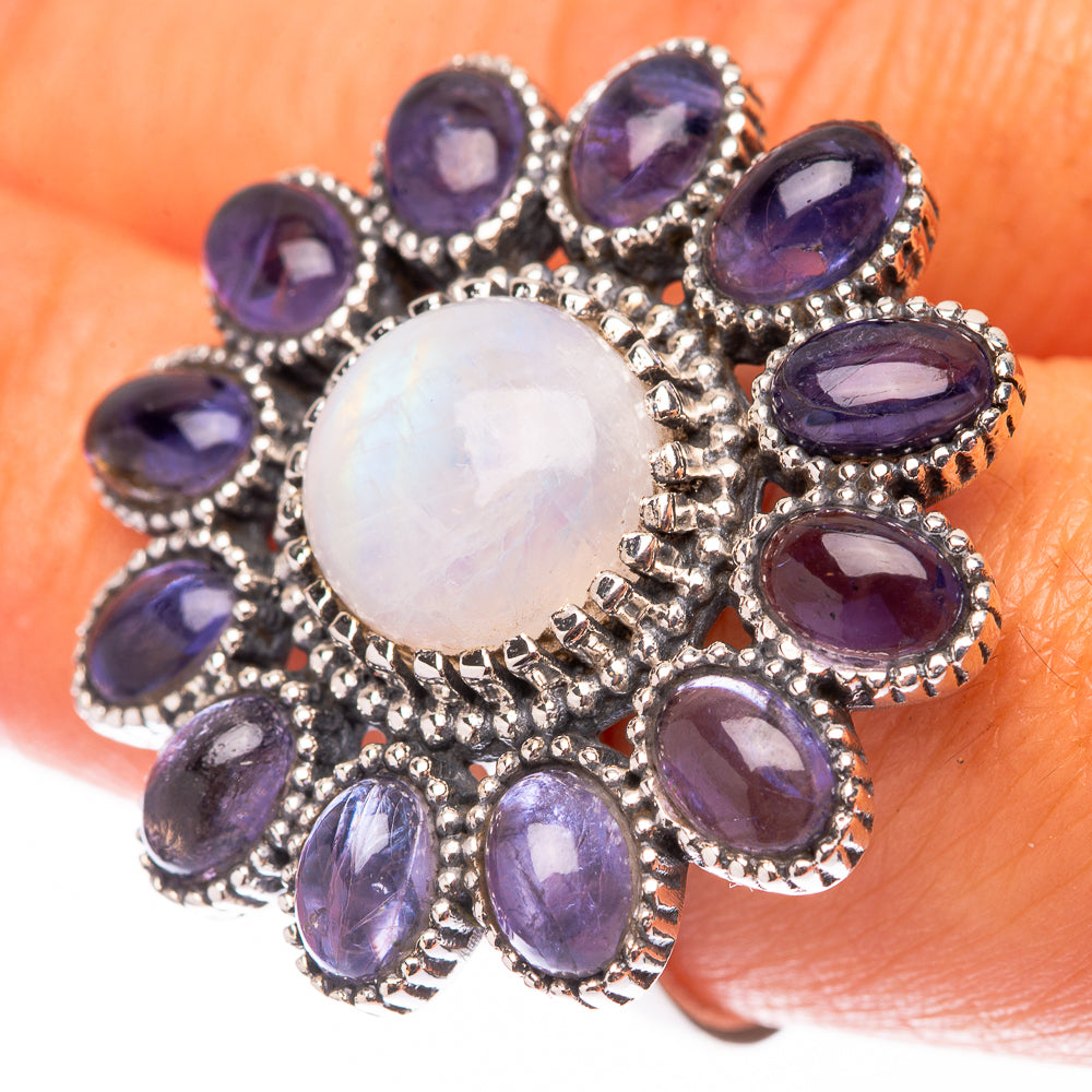Large Rainbow Moonstone, Tanzanite 925 Sterling Silver Ring Size 8.5 (925 Sterling Silver) RING140401