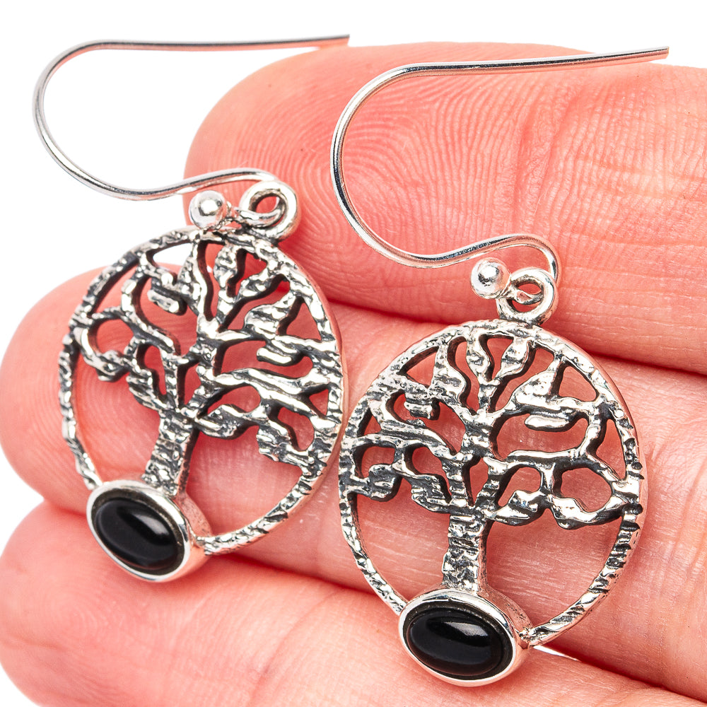 Black Onyx Earrings 1 3/8" (925 Sterling Silver) E2928
