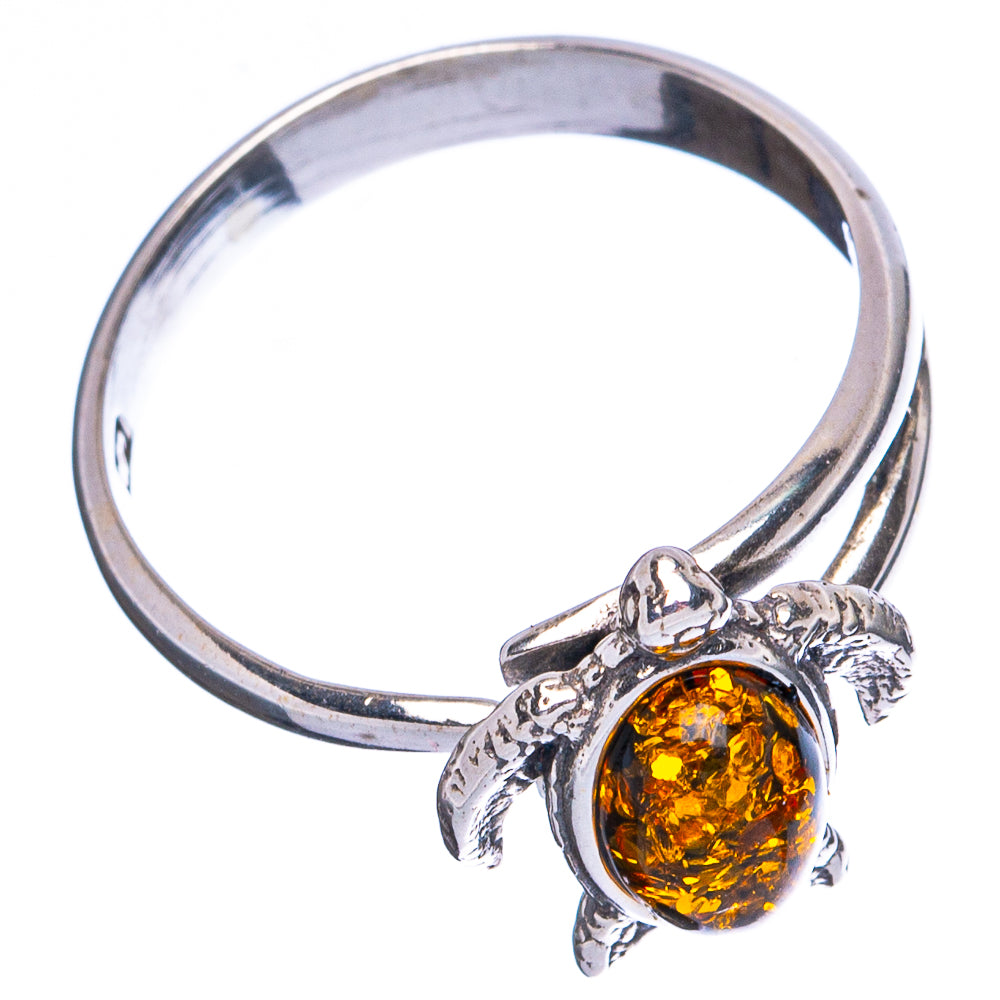 Baltic Amber Sea Turtle Ring Size 5 Adjustable (.925 Sterling Silver)