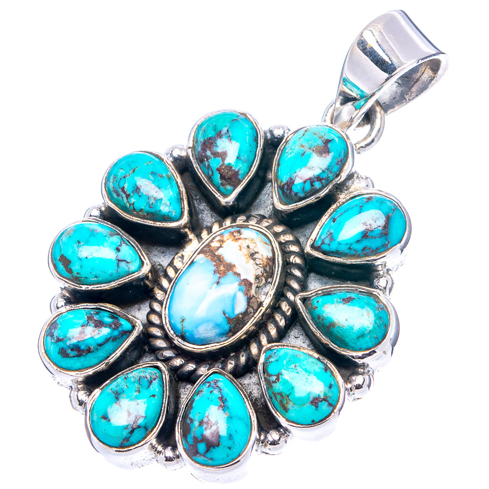 Rare Golden Hills Turquoise, Kingman Turquoise Native Style Pendant 1 5/8" (.925 Sterling Silver)