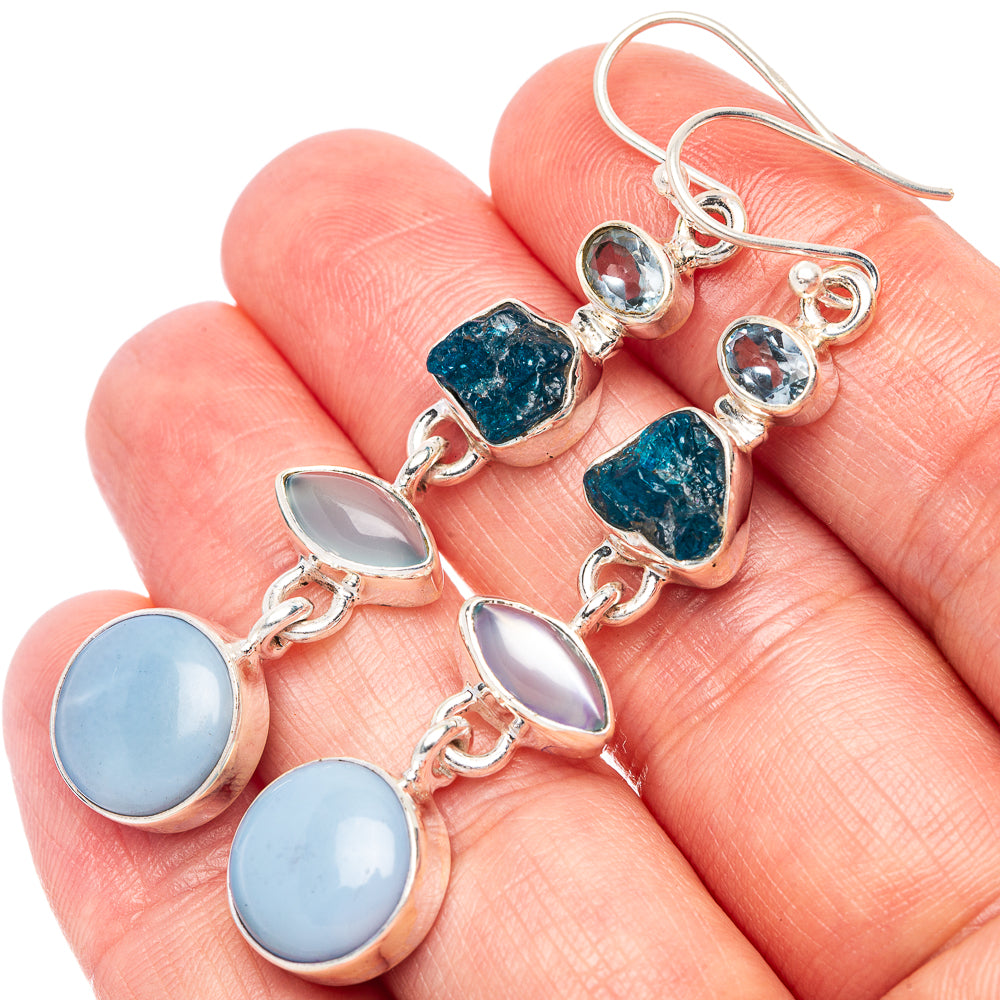 Owyhee Opal, Apatite, Aquamarine, Blue Topaz Earrings 2 1/4" (925 Sterling Silver) E2380