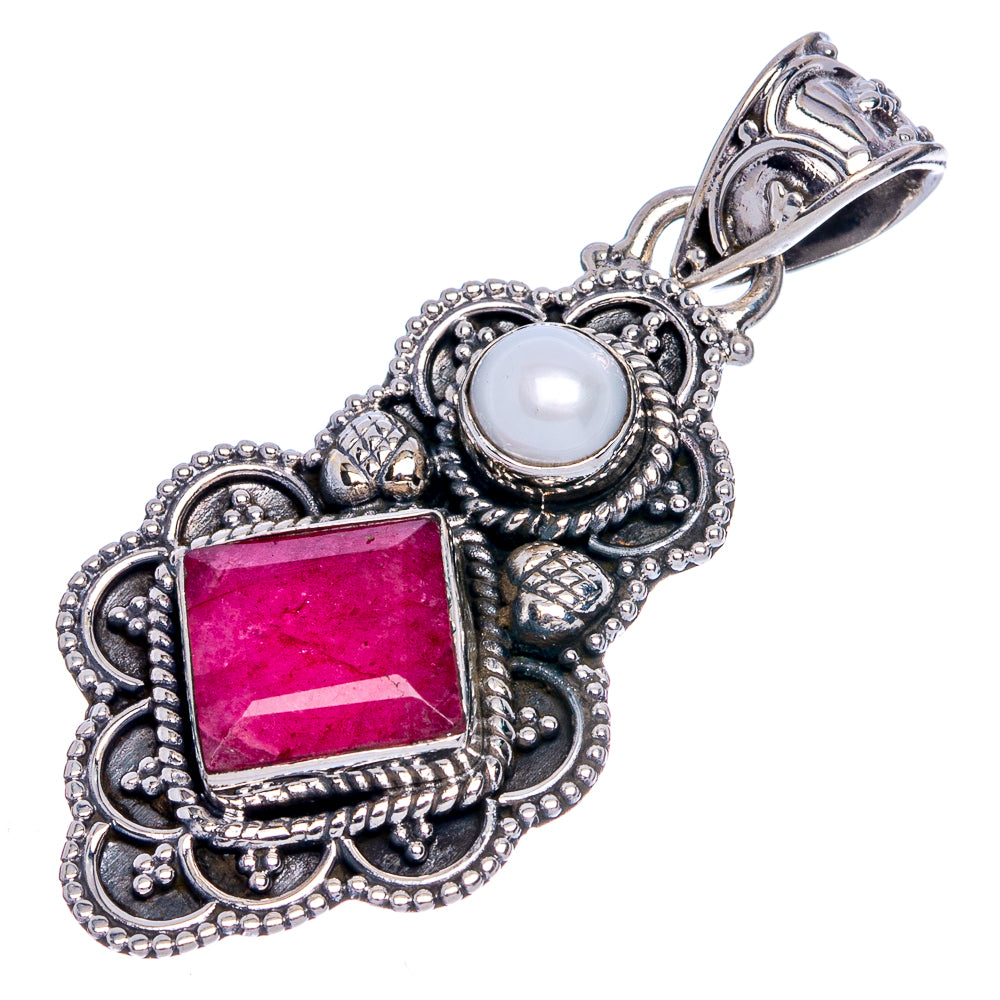 Ruby, Cultured Pearl Pendant 1 1/2" (925 Sterling Silver) P40269