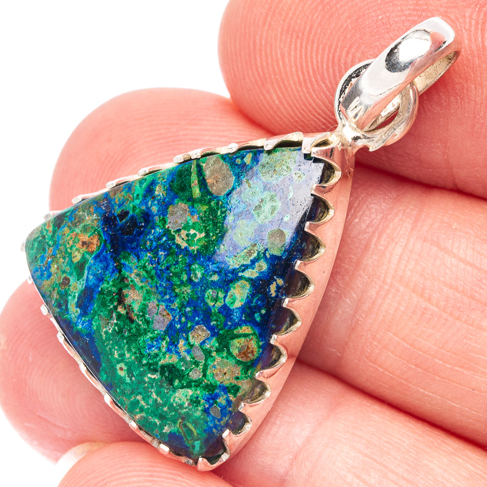 Malachite In Chrysocolla Pendant 1 3/8" (925 Sterling Silver) P44442