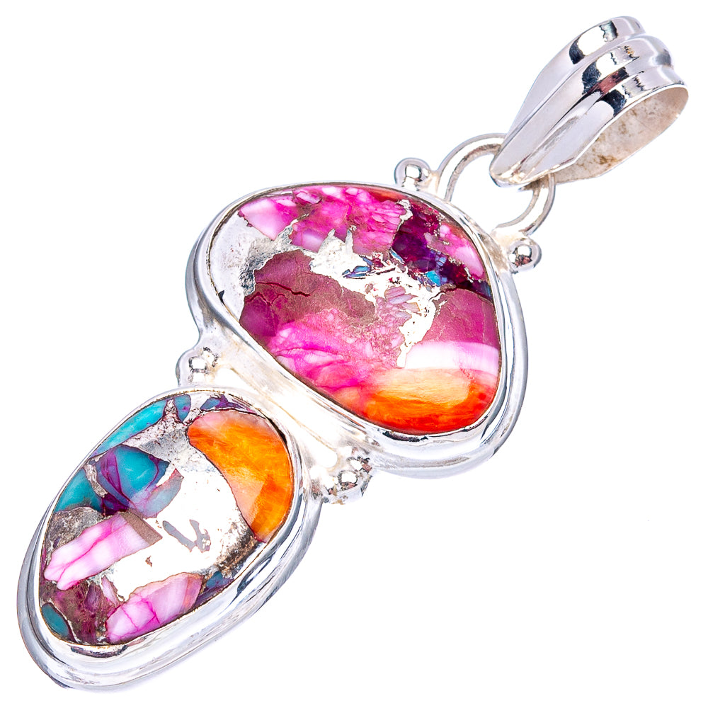 Pink Dahlia Mohave Turquoise Pendant 1 5/8" (.925 Sterling Silver)