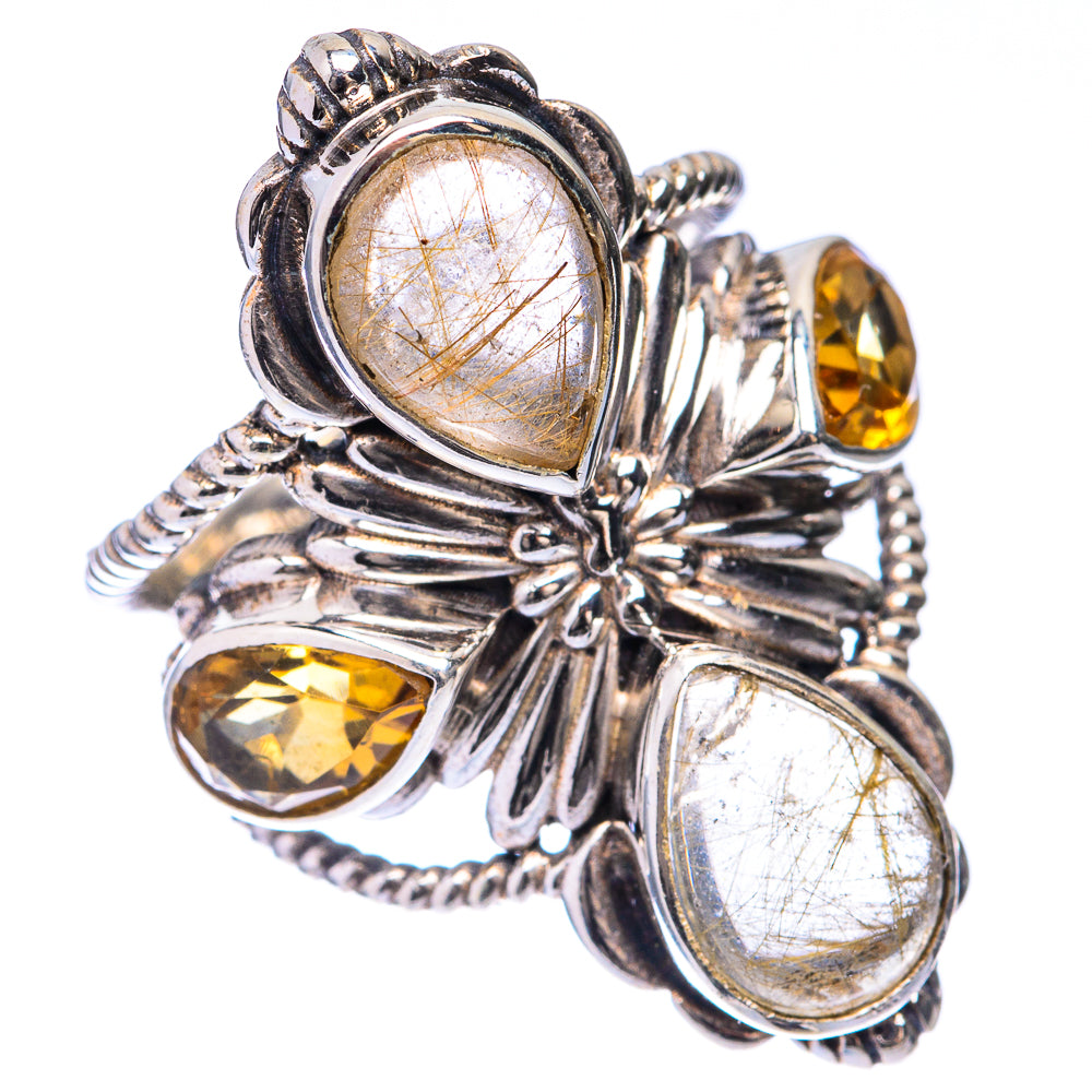 Large Rutilated Quartz, Citrine Ring Size 6 (925 Sterling Silver) R141679