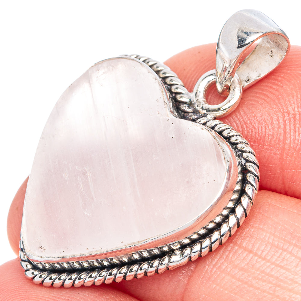 Selenite Heart Pendant 1 3/8" (925 Sterling Silver) P41427