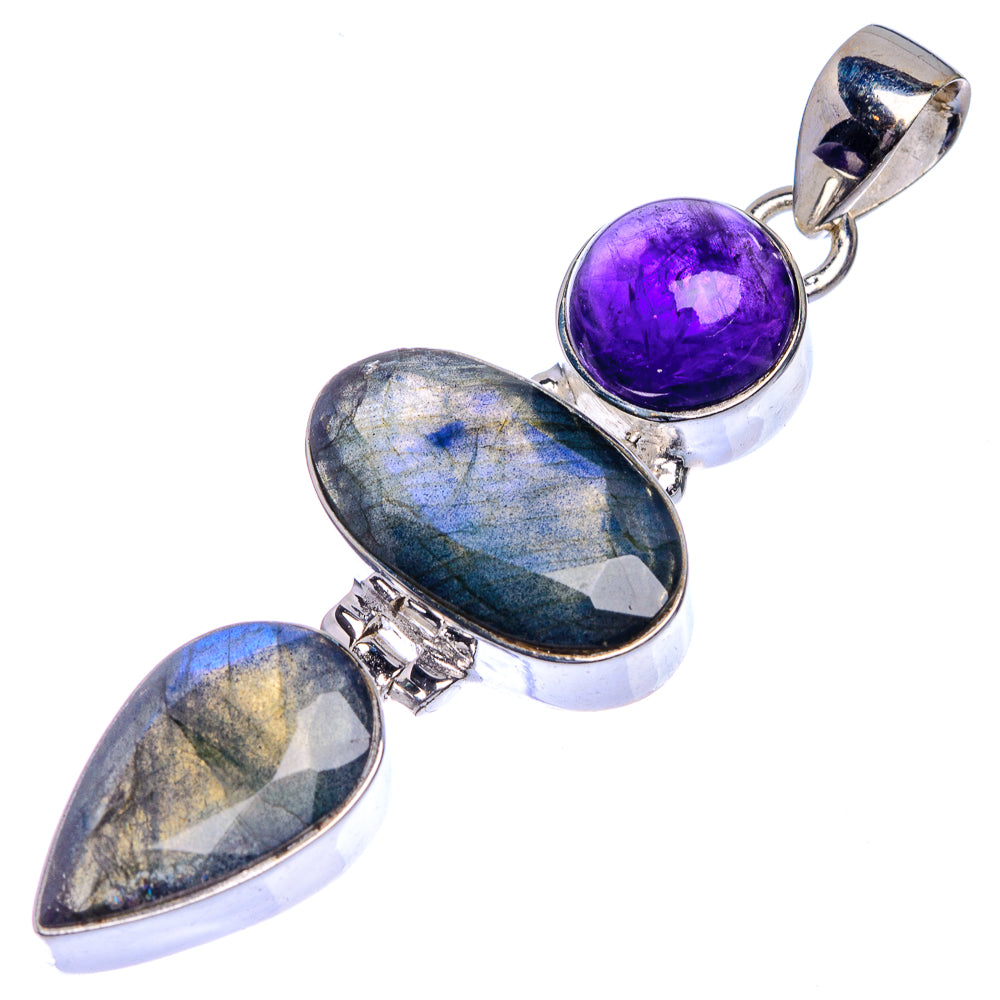 Labradorite, Amethyst Pendant 2 1/8" (925 Sterling Silver) P39703